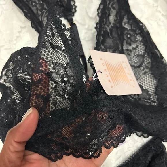 Savage X Fenty Black Lace Bralette and Panty Set NWT S/XS - Picture 5 of 11